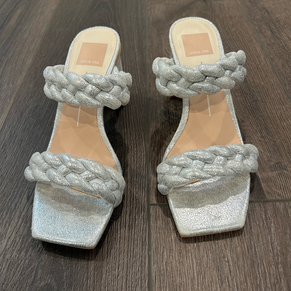Dolce Vita Metallic Silver Braided Sandals 7.5